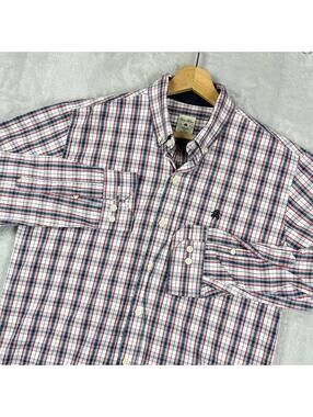 Brooks Brothers Shirt Mens M Red Plaid Logo All Cotton Button Down Long Sleeve